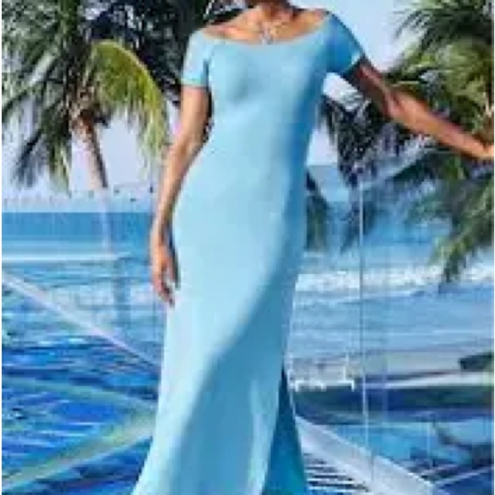 Boston Proper off the shoulder short sleeve maxi-dress